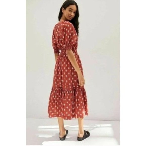 NWT Anthropologie Felipa Maxi Dress M Smocked Red - Picture 2 of 12